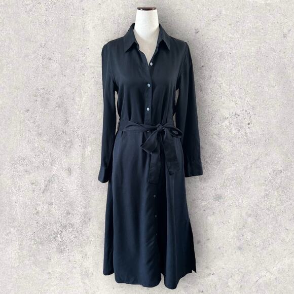 Banana Republic Long Sleeve Tencel Midi Length Shirt Dress in Black Size XS - Picture 2 of 10